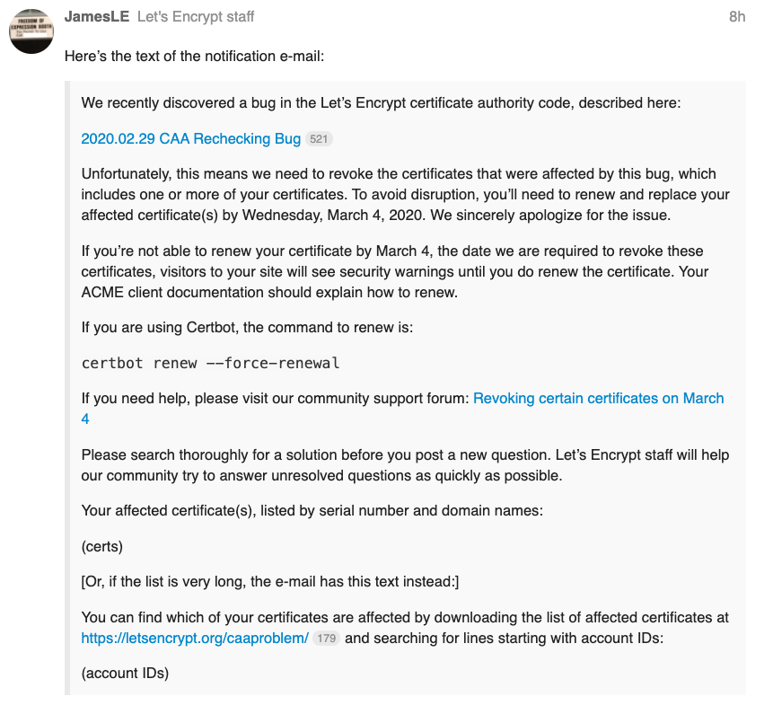 Let's Encrypt сейчас отзывает 3 000 000 сертификатов: возможно, вам тоже нужно перевыпустить_3
