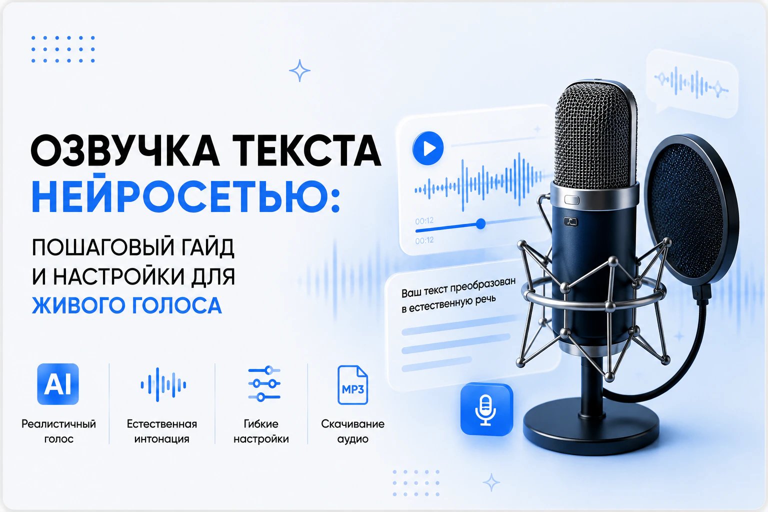Обложка: Озвучка текста нейросетью: пошаговый гайд и настройки для живого голоса