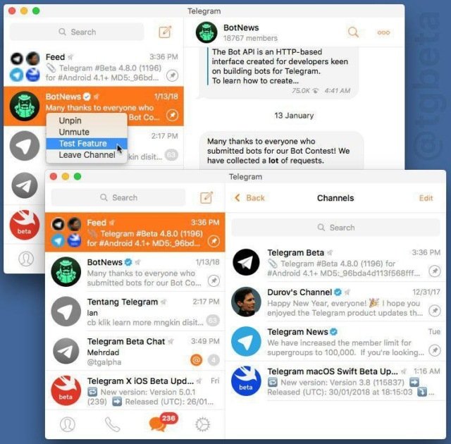 В бета-версию Telegram для macOS была добавлена новостная лента_3