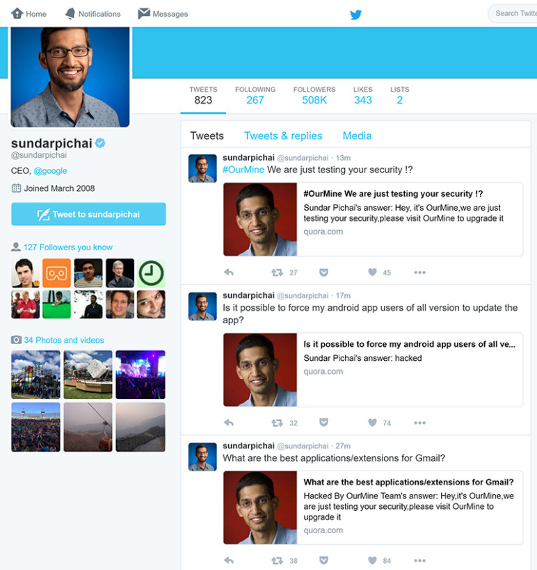 Взломан аккаунт на Quora генерального директора Google Сундара Пичаи 1