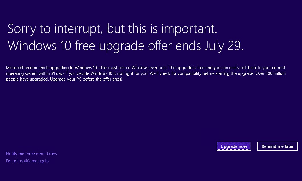 Microsoft запустила полноэкранные напоминания о бесплатном обновлении до Windows 10 1