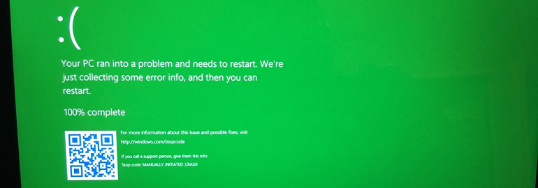 Обложка: Синий «экран смерти» Windows 10 стал зелёным для Insider Preview сборок