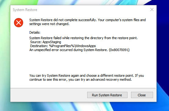 Январское обновление Windows 10 вызывает ошибку восстановления системы 0x80070091 1