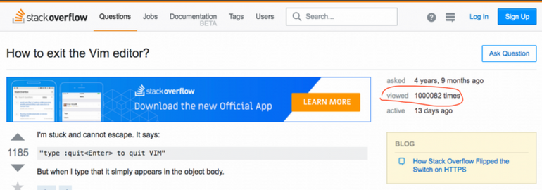 Обложка: Из Vim не может выйти уже более миллиона человек: статистика от Stack Overflow