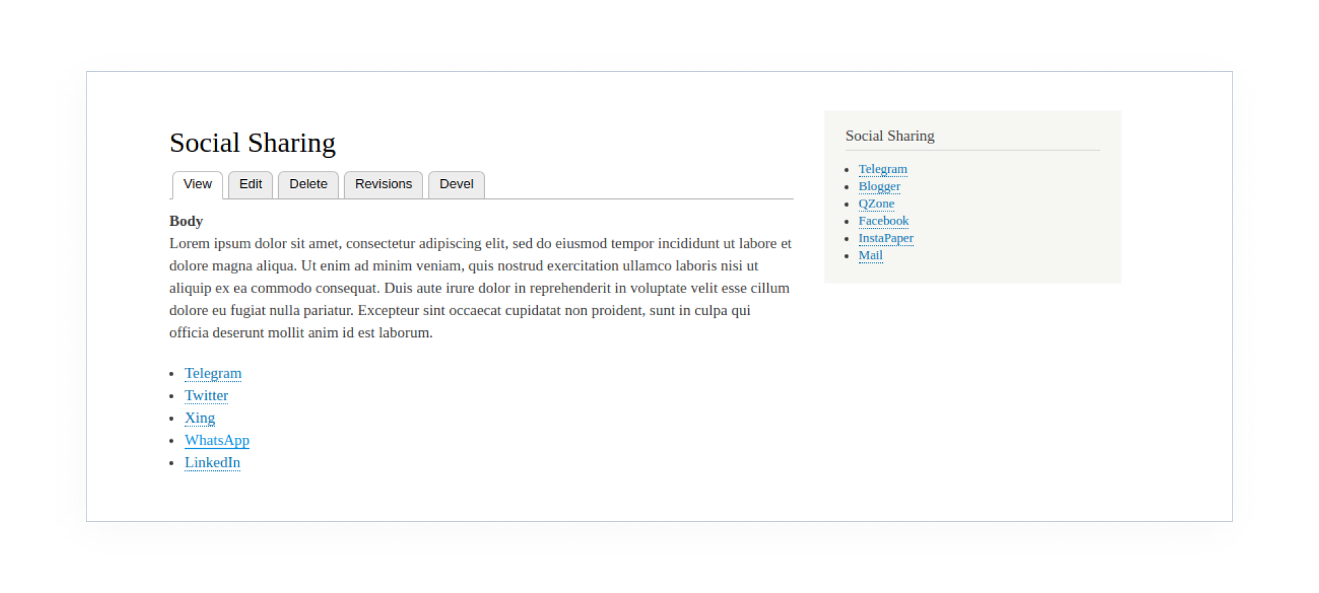 Модуль social sharing для CMS Drupal. Возможности и отличия от себе подобных 10