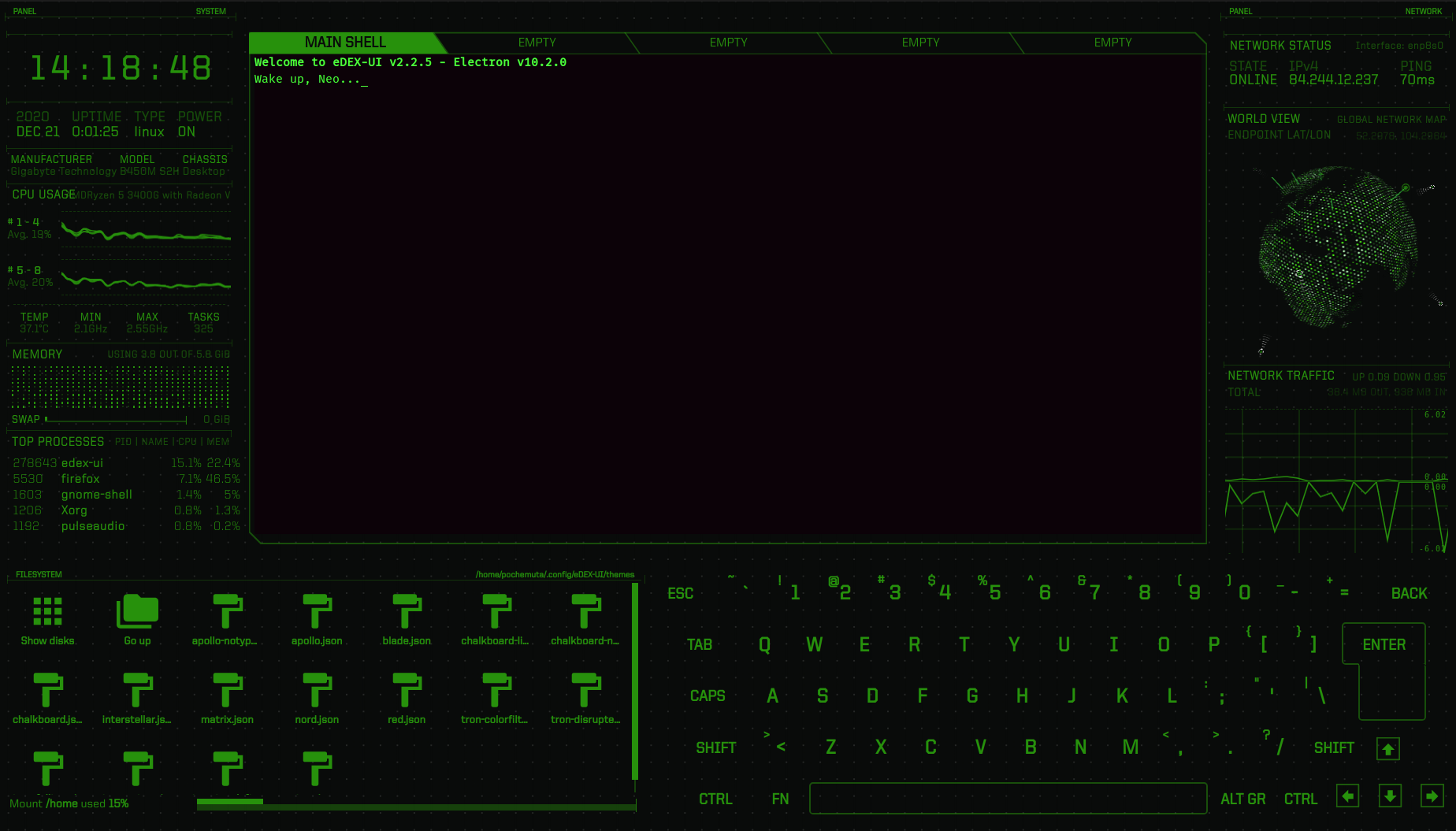eDEX-UI — кроссплатформенный эмулятор терминала в стиле Sci-Fi 2