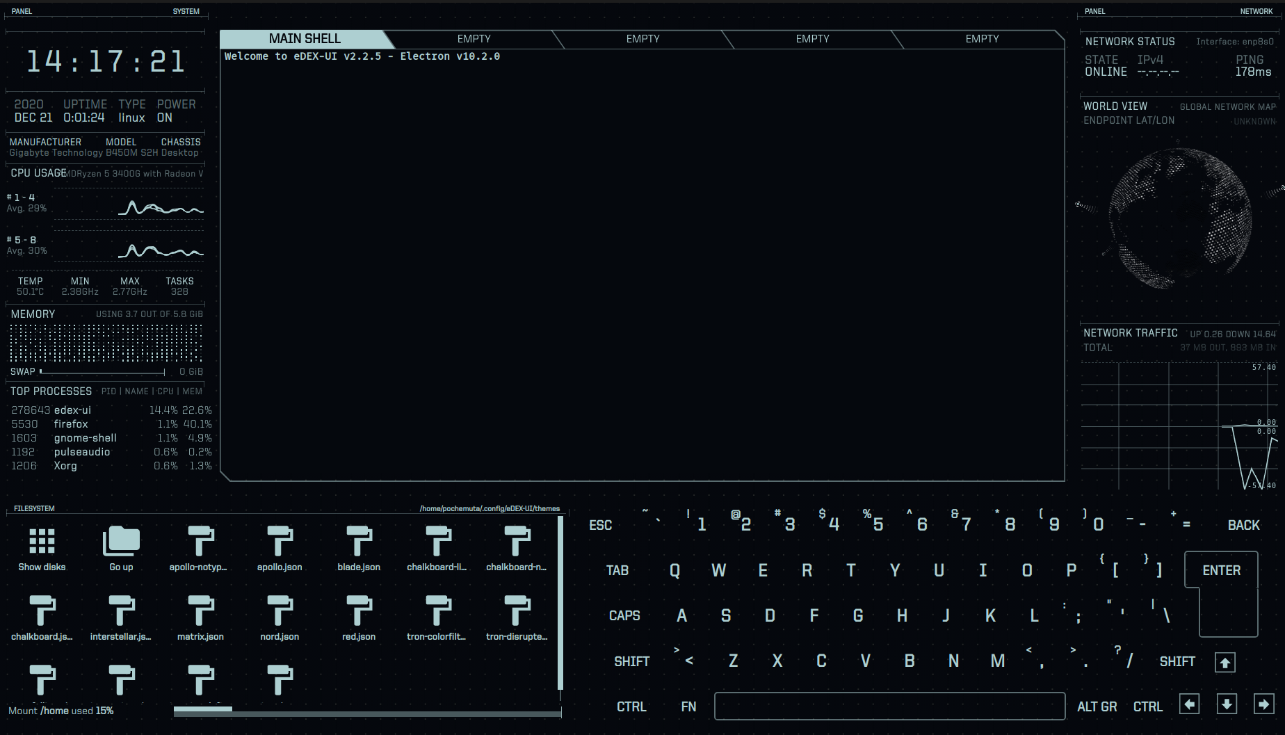 eDEX-UI — кроссплатформенный эмулятор терминала в стиле Sci-Fi 1