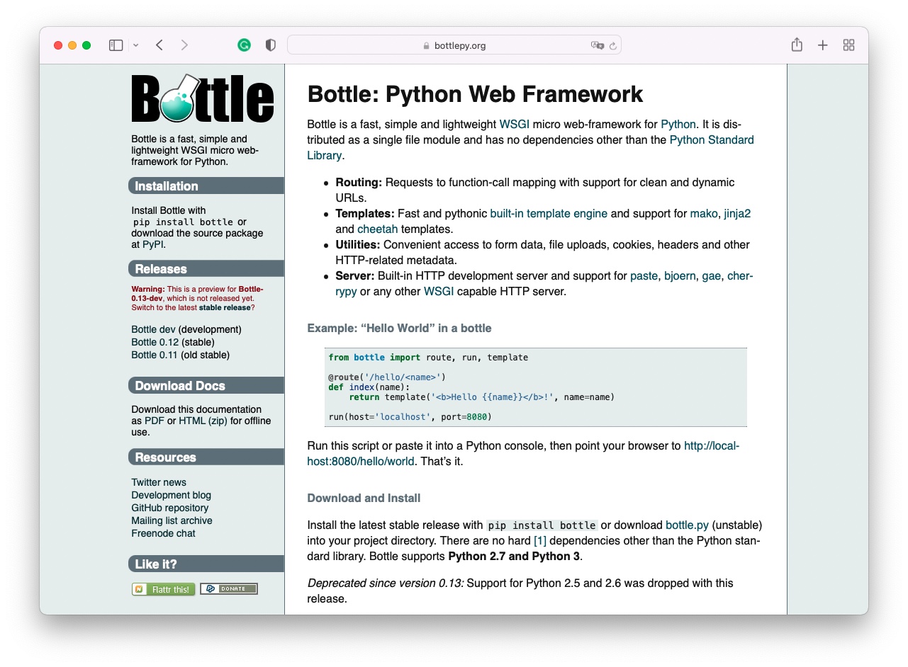 Фреймворк по веб-разработке на Python Bottle
