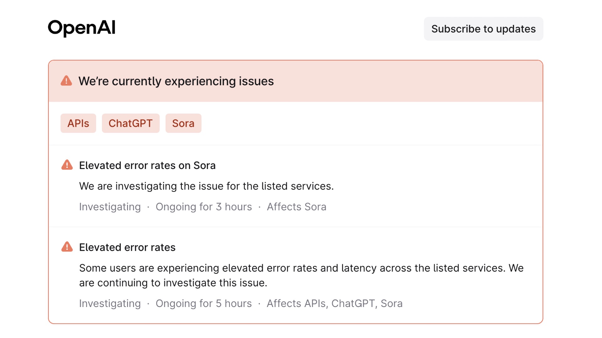 🔥 ChatGPT, Sora и OpenAI API рухнули по всему миру: массовый сбой продолжается уже 4 часа подряд 1